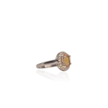 Load image into Gallery viewer, 6 x 8 mm. Oval Cut Yellow Brazilian Citrine with Sapphire Halo Ring
