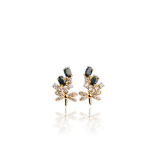 Load image into Gallery viewer, 3 x 5 mm. Oval Cut Blue Thai Sapphire with Cz Accents Dragonfly Earrings

