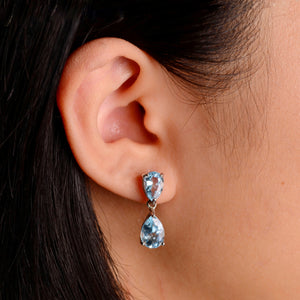 7 x 9 mm. Pear Cut Sky Blue Brazilian Topaz Drop Earrings