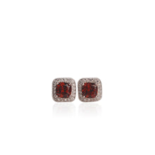 Load image into Gallery viewer, 5 mm. Cushion Cut Red Mozambican Garnet with Cz Halo Earrings
