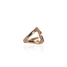 Load image into Gallery viewer, 2.5 x 5 mm. Marquise Cut Purple African Rhodolite Garnet and Topaz Open Ring
