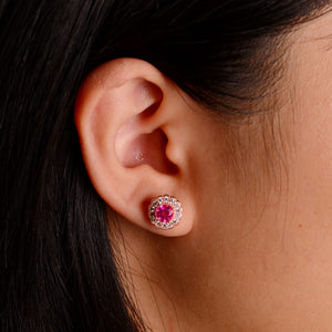 5 mm. Round Cut Pink Brazilian Mystic Topaz with Cz Accents Earrings