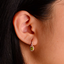 Load image into Gallery viewer, 4 x 6 mm. Oval Cut Green Pakistani Peridot with Cz Accents Earrings
