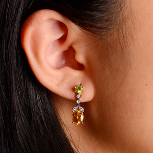 6 x 8 mm. Oval Cut Yellow Brazilian Citrine and Peridot with Cz Accents Earrings