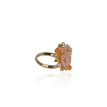 Load image into Gallery viewer, 10 mm. Carved Flower Pink Mother of Pearl and Opal with Cz Accents Ring
