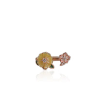 Load image into Gallery viewer, 10 mm. Carved Yellow Mother of Pearl with Cz Accents Open Ring
