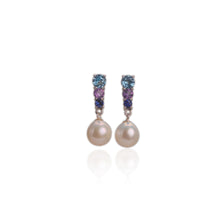 Load image into Gallery viewer, 9 mm. Freshwater Pearl, Topaz, Amethyst and Sapphire Drop Earrings
