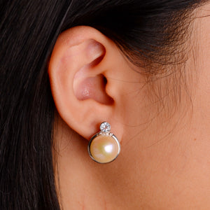 12 mm. Freshwater Pearl with Topaz Accents Earrings