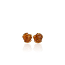 Load image into Gallery viewer, 8 mm. Round Cabochon Orange Polish Amber Earrings
