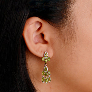 3 x 5 mm. Pear Cut Green Pakistani Peridot with Cz Accents Drop Earrings