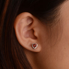 Load image into Gallery viewer, 5 mm. Heart Cut Red Mozambican Garnet with Cz Halo Earrings
