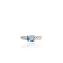 Load image into Gallery viewer, 6 mm. Square Cut Sky Blue Brazilian Topaz with CZ Accents Ring
