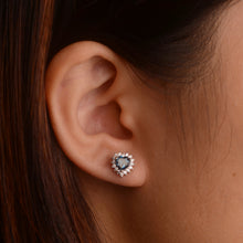 Load image into Gallery viewer, 5 mm. Heart Cut London Blue Brazilian Topaz with Cz Accents Earrings
