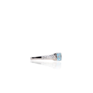 6 mm. Square Cut Sky Blue Brazilian Topaz with CZ Accents Ring