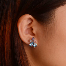 Load image into Gallery viewer, 6 x 9 mm. Pear Cut London Blue Brazilian Topaz, Iolite and Sapphire Cluster Earrings
