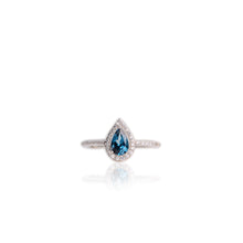 Load image into Gallery viewer, 5 x 8 mm. Pear Cut London Blue Brazilian Topaz with Cz Halo Ring
