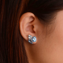 Load image into Gallery viewer, 7 x 9 mm. Oval Cut Swiss Blue Brazilian Topaz Cluster Earrings
