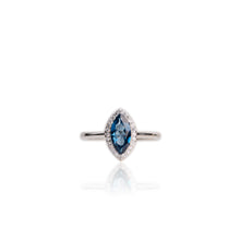 Load image into Gallery viewer, 5 x 10 mm. Marquise Cut London Blue Brazilian Topaz with Cz Halo Ring
