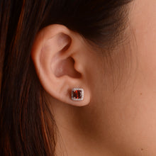 Load image into Gallery viewer, 5 mm. Cushion Cut Red Mozambican Garnet with Cz Halo Earrings
