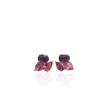 Load image into Gallery viewer, 7 x 9 mm. Oval Cut Purple Brazilian Amethyst and Topaz Cluster Earrings
