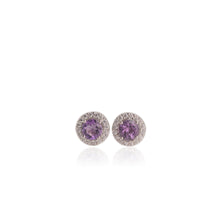 Load image into Gallery viewer, 6 mm. Round Cut Purple Uruguayan Amethyst with Cz Halo Earrings
