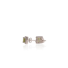 Load image into Gallery viewer, 6 mm. Square Cut Green Pakistani Peridot with Cz Halo Earrings
