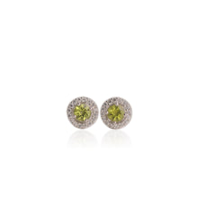 Load image into Gallery viewer, 6 mm. Round Cut Green Pakistani Peridot with Cz Halo Earrings
