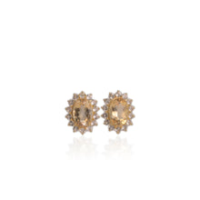 Load image into Gallery viewer, 10 x 14 mm. Oval Cut Yellow Brazilian Citrine with Topaz Accents Earrings
