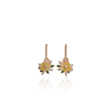 Load image into Gallery viewer, 10 mm. Carved Yellow Mother of Pearl with Cz Accents Drop Earrings
