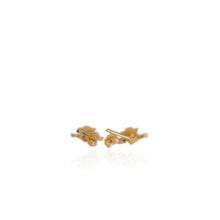 Load image into Gallery viewer, 10 mm. Carved Yellow Mother of Pearl with Cz Accents Drop Earrings
