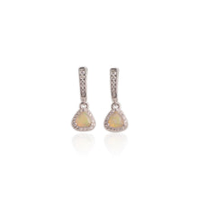 Load image into Gallery viewer, 5 mm. Trillion Cut Multi-coloured Ethiopian Opal with Cz Halo Drop Earrings
