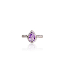 Load image into Gallery viewer, 6 x 9 mm. Pear Cut Purple Brazilian Amethyst with Cz Halo Ring
