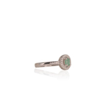 Load image into Gallery viewer, 4 x 5 mm. Oval Cut Green Brazilian Emerald with Cz Halo Ring
