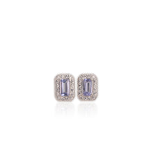 Load image into Gallery viewer, 3 x 5 mm. Octagon Cut Blue Violet Tanzanite with Cz Halo Earrings

