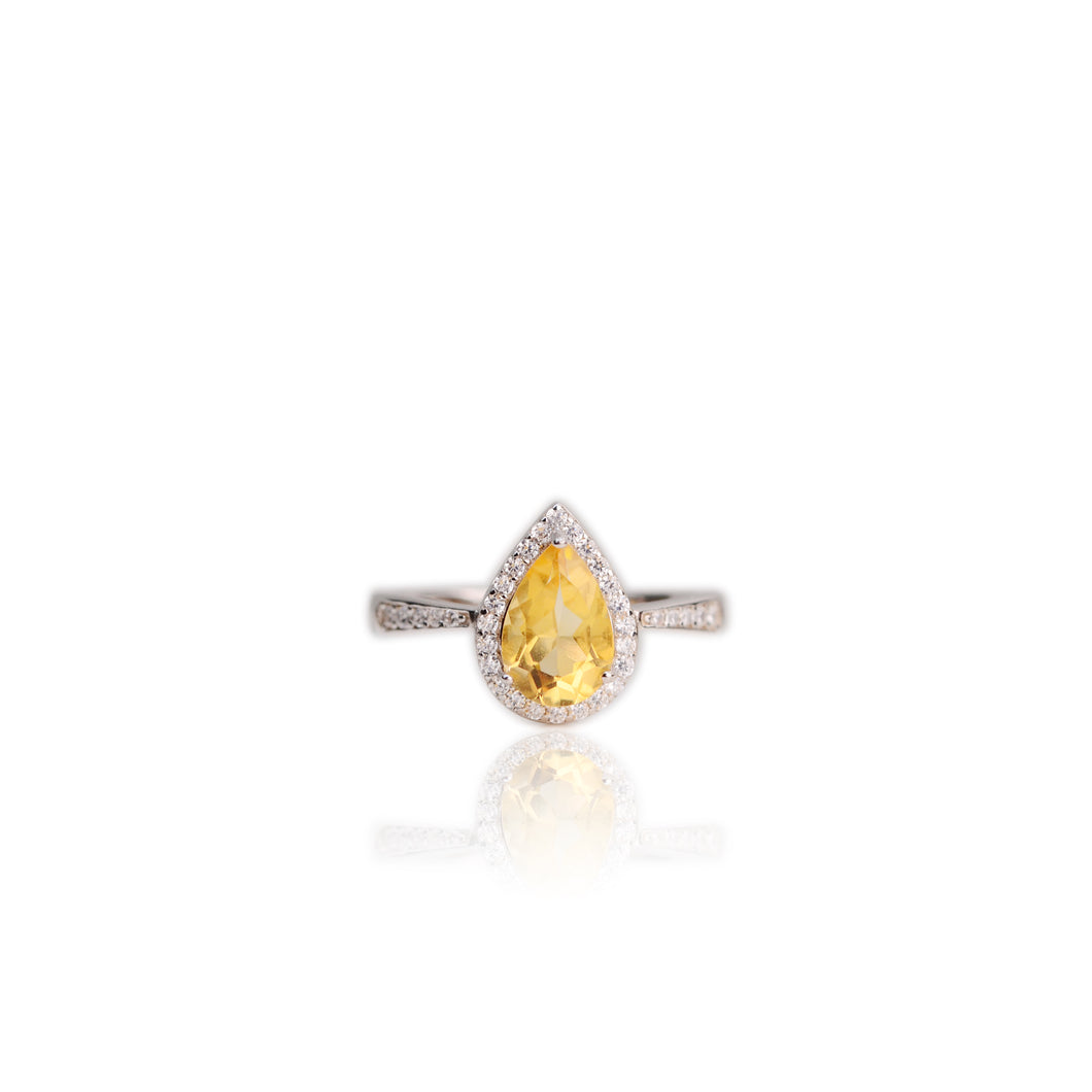 6 x 9 mm. Pear Cut Yellow Brazilian Citrine with Cz Halo Ring