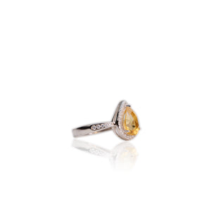 6 x 9 mm. Pear Cut Yellow Brazilian Citrine with Cz Halo Ring