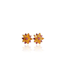 Load image into Gallery viewer, 3 x 5 mm. Oval Cut Yellow Brazilian Citrine and Rhodolite Garnet Cluster Earrings
