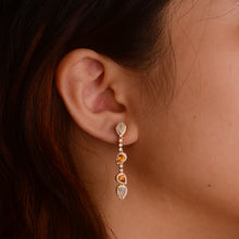 Load image into Gallery viewer, 3 x 5 mm. Pear Cut Multi-coloured Ethiopian Opal and Citrine with Cz Halo Drop Earrings
