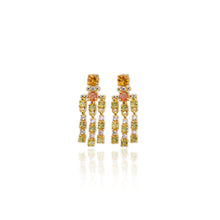Load image into Gallery viewer, 4.5 mm. Round Cut Yellow Brazilian Citrine, Sapphire and Peridot with Cz Accents Drop Earrings
