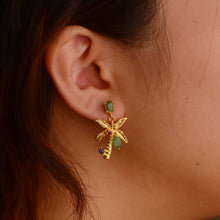 Load image into Gallery viewer, 4 x 6 mm. Oval Cut Green Brazilian Emerald with Ruby and Sapphire Accents Tree Drop Earrings
