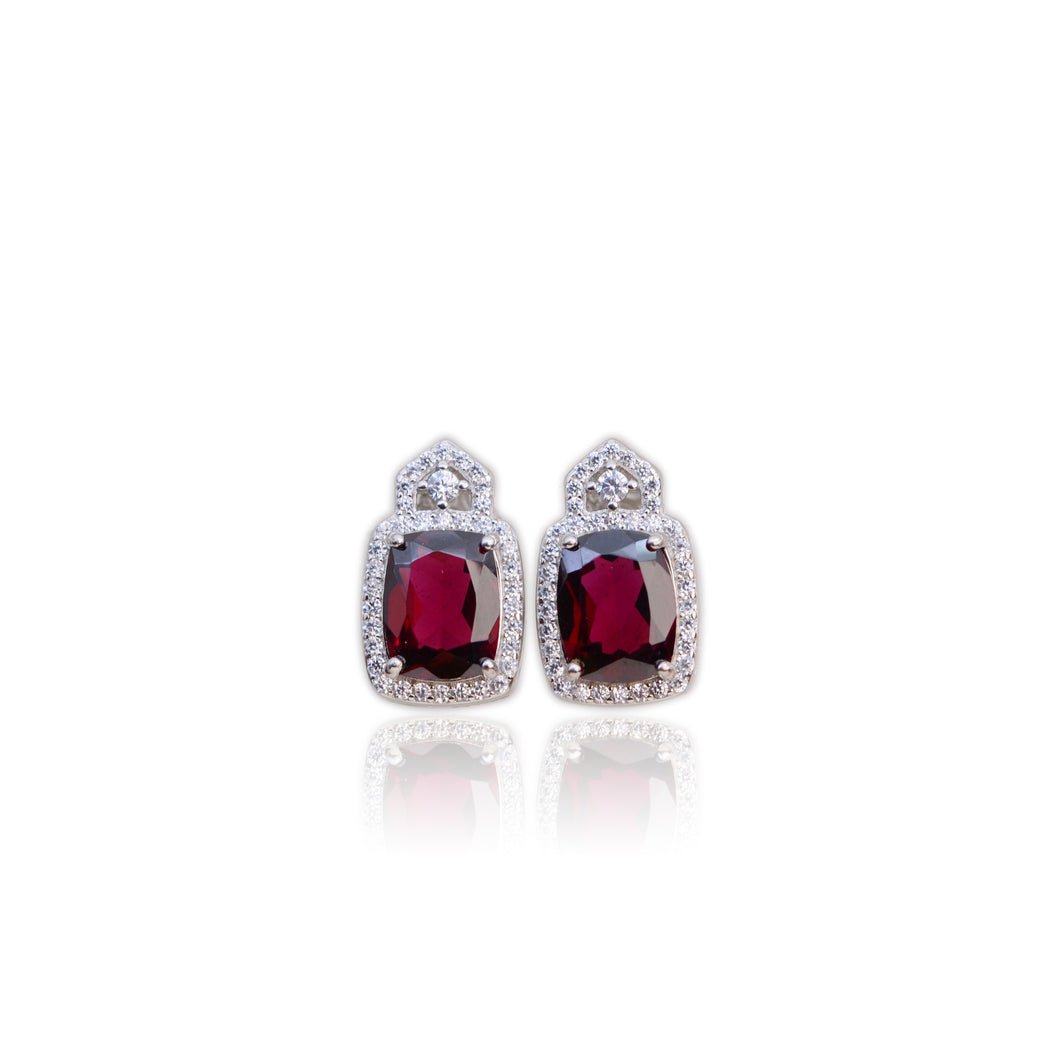 7 x 9 mm. Antique Cut Purplish Red African Rhodolite Garnet with Cz Accents Earrings