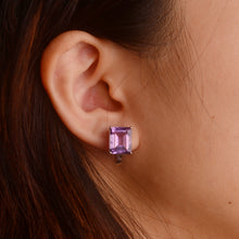 Load image into Gallery viewer, 9 x 11 mm. Octagon Cut Purple Brazilian Amethyst Earrings
