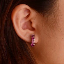 Load image into Gallery viewer, 4 mm. Round Cut Purple African Rhodolite Garnet Cluster Earrings
