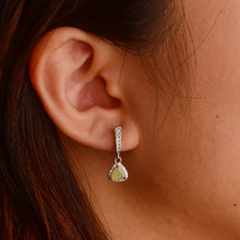 Load image into Gallery viewer, 5 mm. Trillion Cut Multi-coloured Ethiopian Opal with Cz Halo Drop Earrings
