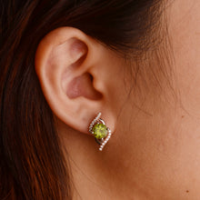 Load image into Gallery viewer, 7 mm. Round Cut Green Pakistani Peridot with Cz Accents Earrings
