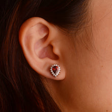 Load image into Gallery viewer, 5 x 7 mm. Pear Cut Red Mozambican Garnet Cz Accents Earrings
