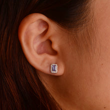 Load image into Gallery viewer, 3 x 5 mm. Octagon Cut Blue Violet Tanzanite with Cz Halo Earrings
