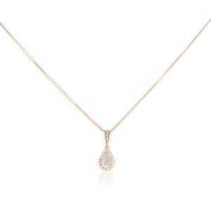 6 x 9 mm. Pear Cut White Indian Moonstone with Cz Halo Pendant and Necklace