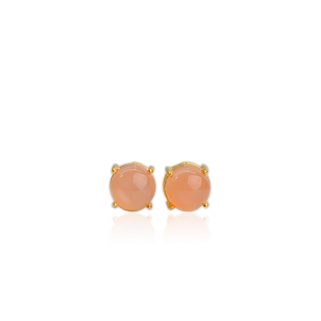 9 mm. Round Cabochon Peach Indian Moonstone Earrings