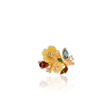 Load image into Gallery viewer, 10 mm. Carved Flower Yellow Mother of Pearl, Garnet, Topaz with Cz Accents Cluster Ring
